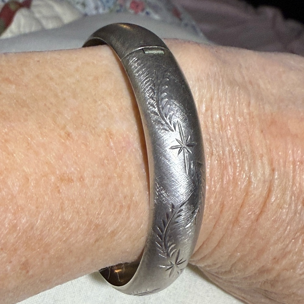 Engraved Silver Bangle Bracelet - Picture 8 of 9
